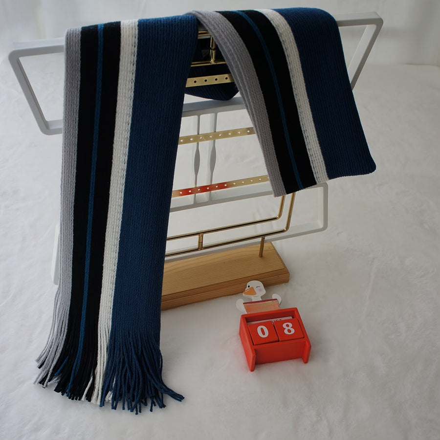 Men's Striped Fringed Color Blocked Winter Scarf