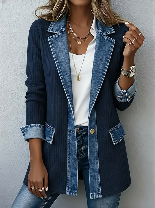 Damkavaj Elegant Långärmad Med Jeansdetaljer För Mode och Vardag