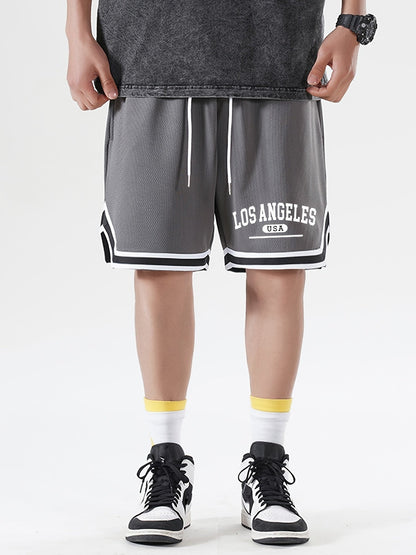 Herr Sportiga Basketshorts med Los Angeles-tryck, Löst Passform, Perfekt för Träning och Fritid
