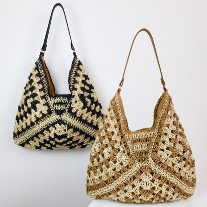 Somrig virkad handväska för kvinnor – boho-inspirerad stor tote väska med axelrem