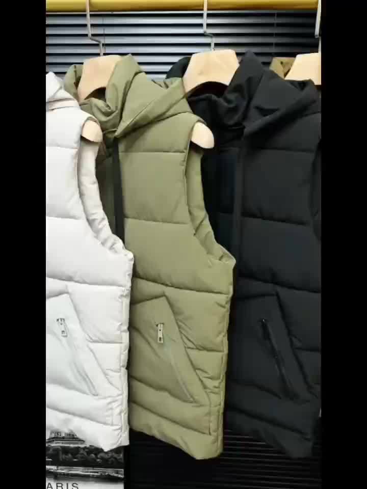 Vadderad Väst med Huva, Ärmlös, Dragkedjefickor, Herr, Unisex, Grå
