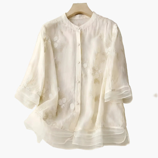 Damblus med broderade blommor och avslappnad passform – Elegant vardagsstil