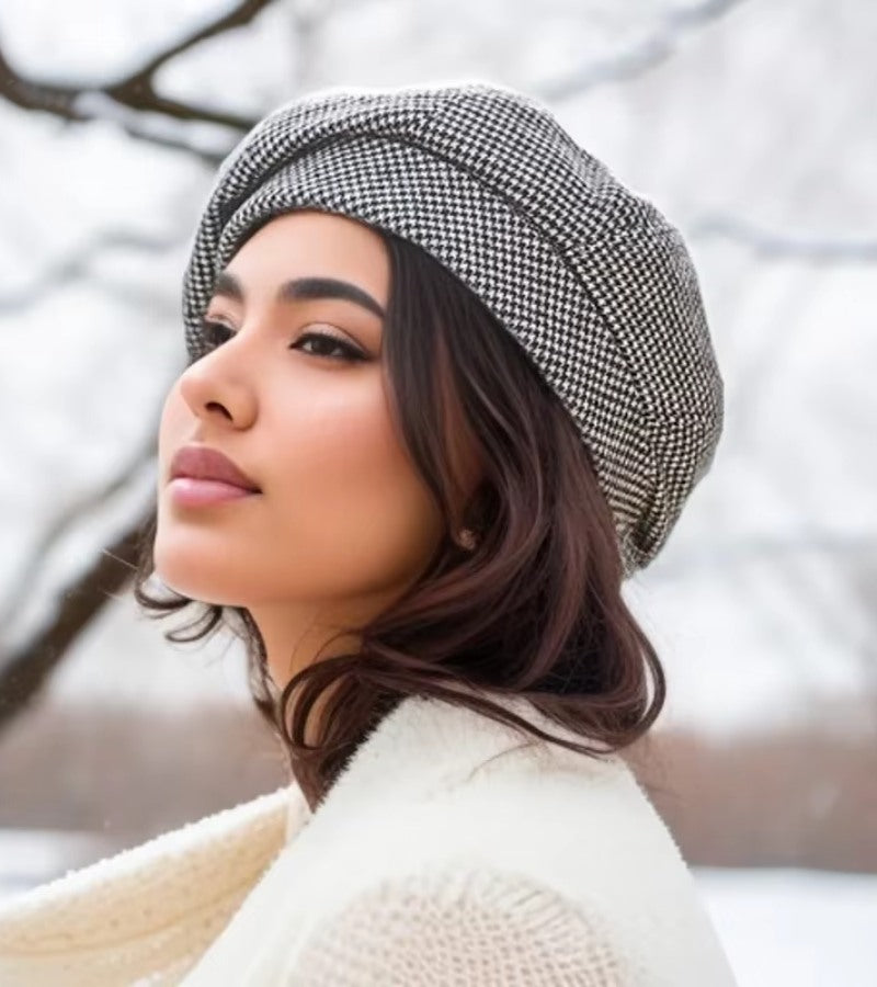 Basker med Rutmönster för Dam – Beige Texturerad Keps