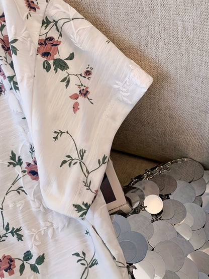 Dam T-shirt med blommigt mönster, avslappnad stil, vardagsbruk