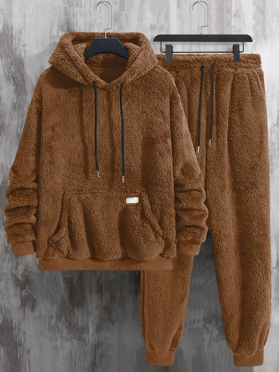 Unisex Mjuk Teddyfleece Hoodie och Byxa Set - Fluffigt Tvådelat Loungeset
