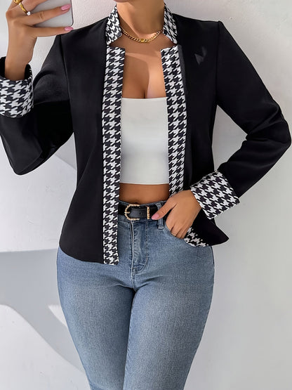 Dam Elegant Houndstooth Mönstrad Kavaj för Vår och Sommar