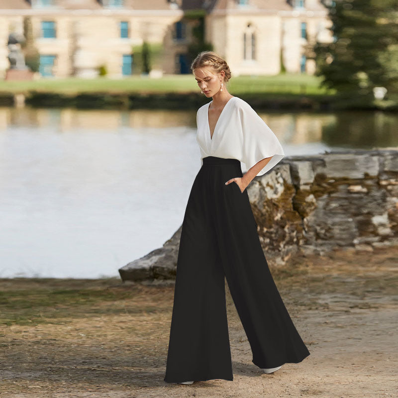 Rebecca – Klänning Jumpsuit med Djup V-hals och Hög Midja