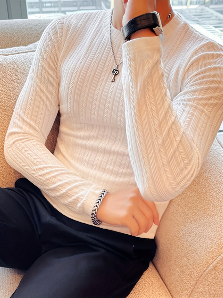 Herrtröja med lång ärm, slim fit, strukturmönster