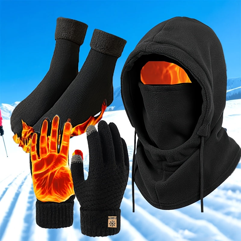 Svart Vinterset Balaklava Handskar Strumpor för Kyla