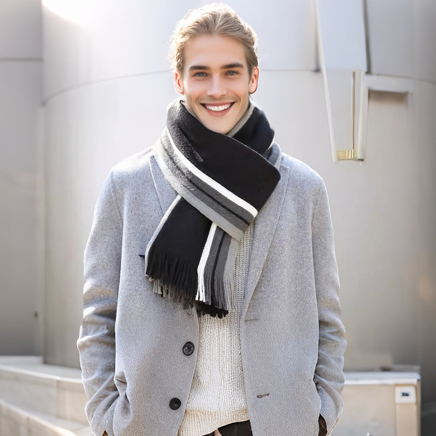 Men's Striped Fringed Color Blocked Winter Scarf
