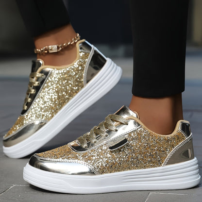Dam Sneakers Plattform Glittrig Trendig Mode Promenadskor