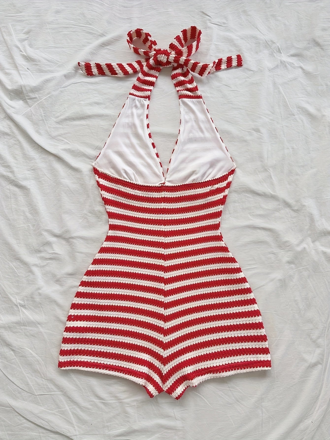 Dam Randig Halterneck Playsuit Retro Sommarstil