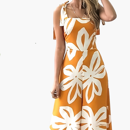 Damklänning – Elegant Sommarklänning med Blommigt Mönster och Knytband, Perfekt för Fest och Semester