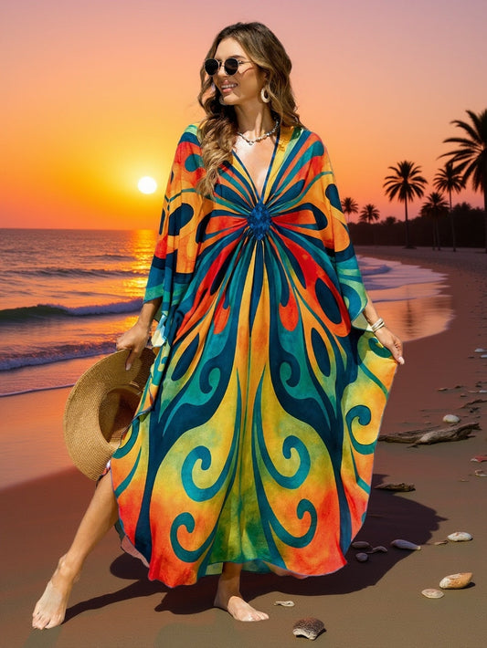 Dam Kaftan Strandklänning Boho Lång Maxiklänning Semester Omslag Strandmode