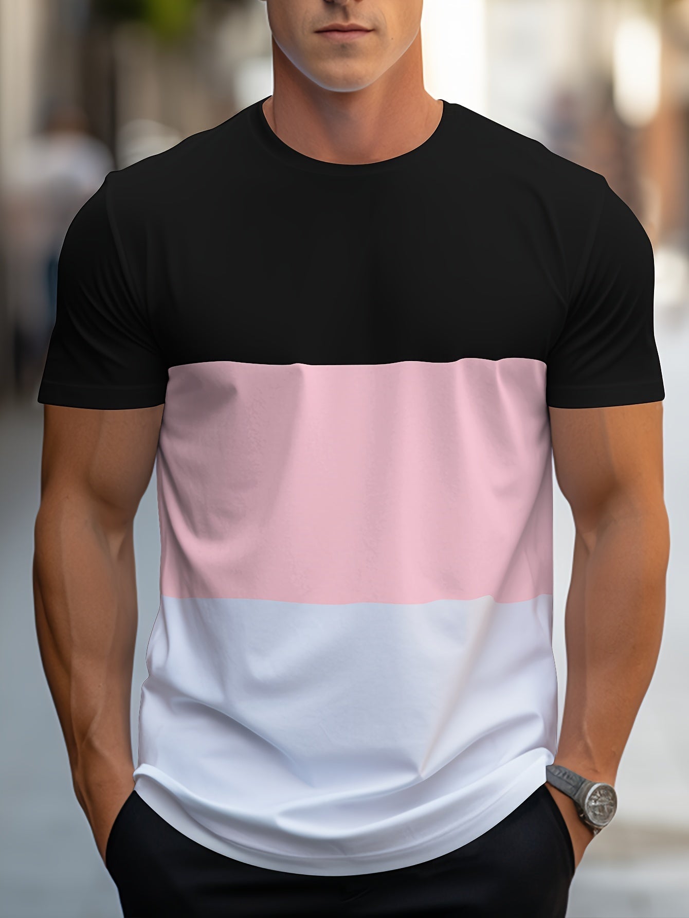 Herr T-shirt med färgblock – Modern och avslappnad stil för vardagsbruk