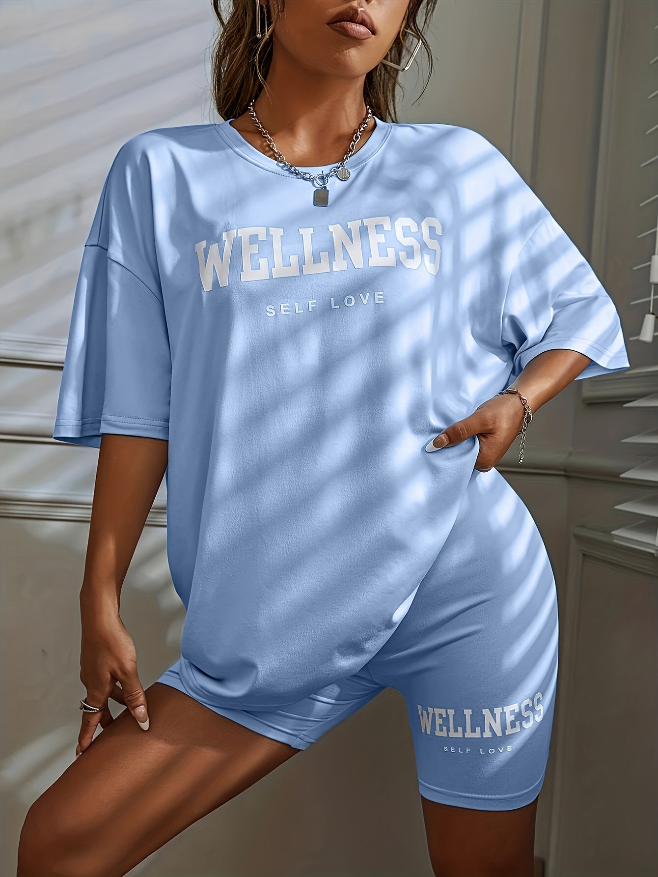 Wellness Self Love Damset – Avslappnad Lounge T-shirt och Shorts, Casual Vardagsträning