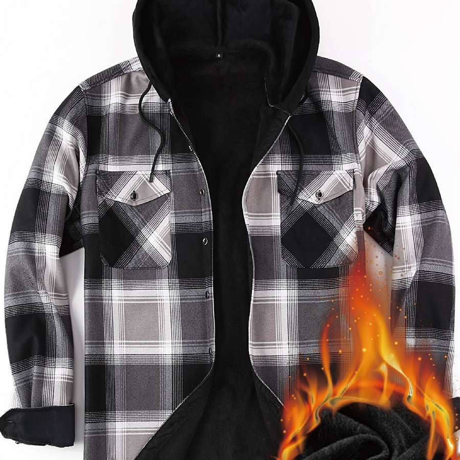 Men���s Plaid Hooded Thermal Flannel Shirt Jacket