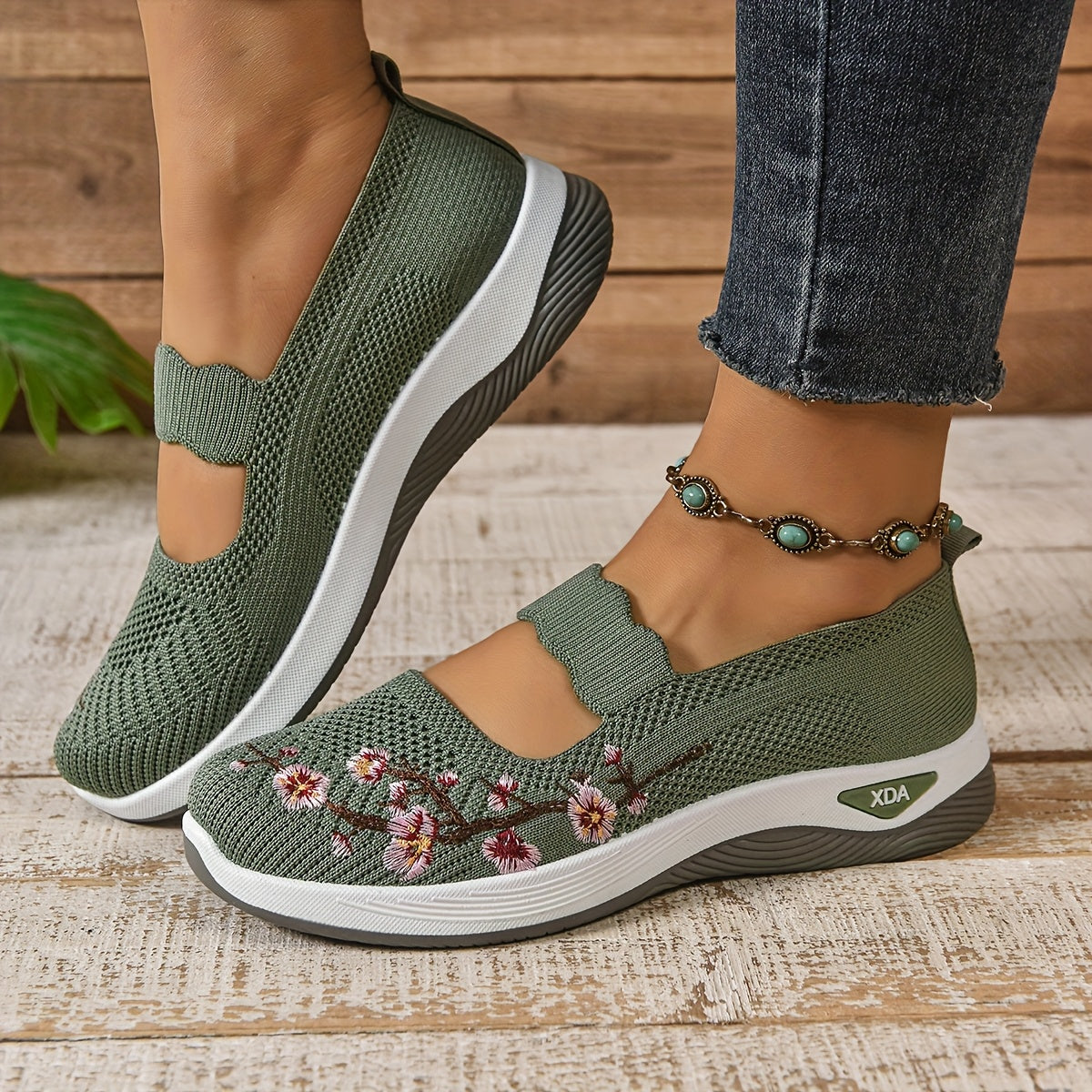 Dam Sneakers Mary Jane med Broderi och Lätt Komfort För Vardagsbruk