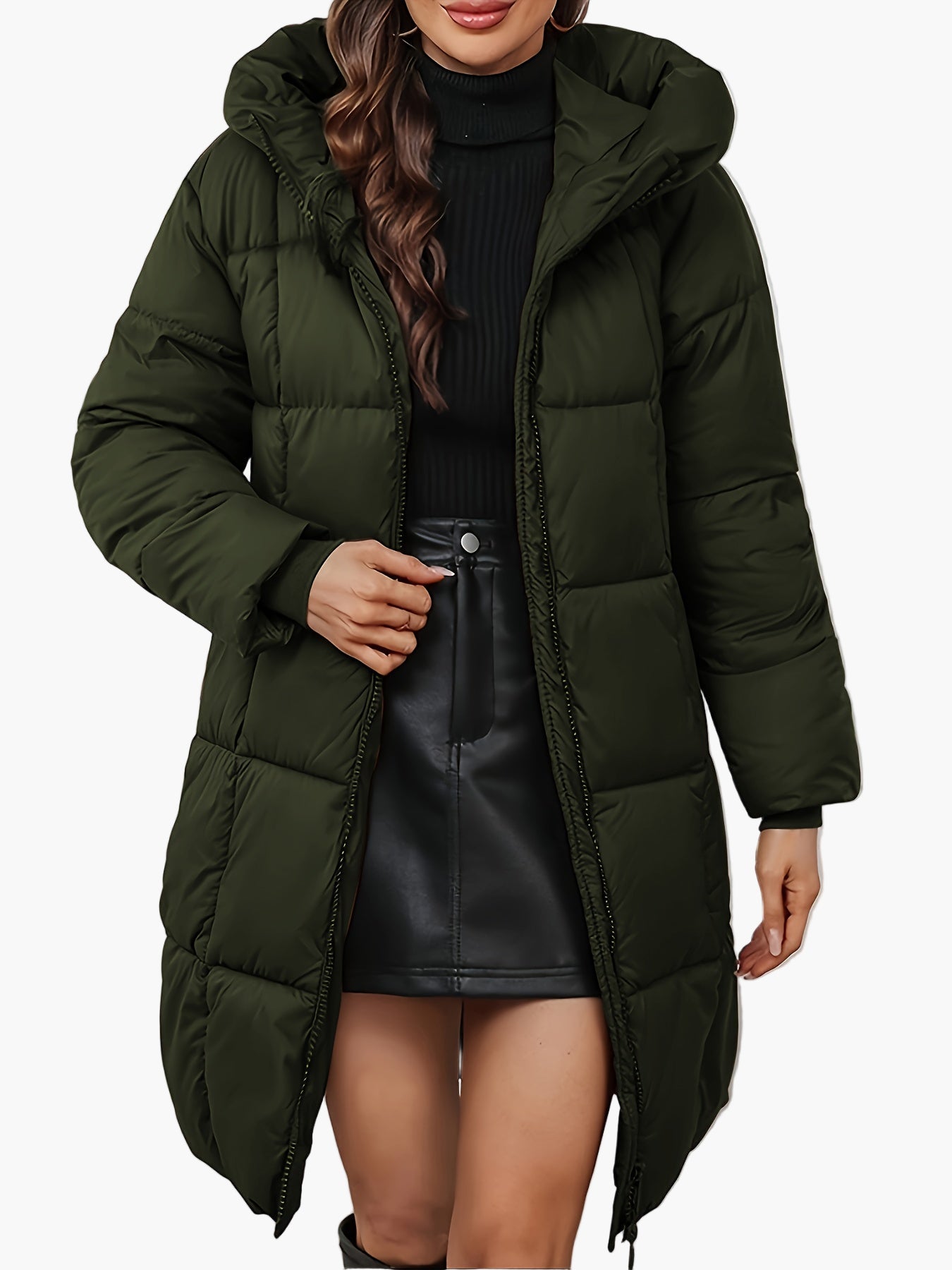 Dam Parkas Lång Vadderad Vinterjacka med Huva – Trendig och Varm Ytterjacka för Kallt Väder