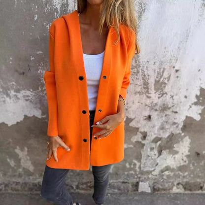 Linda – Lättvikts Huva Enkelt Knäppt Cardigan Fashion Lös Enfärgad Jacka Vår och Höst Damkläder
