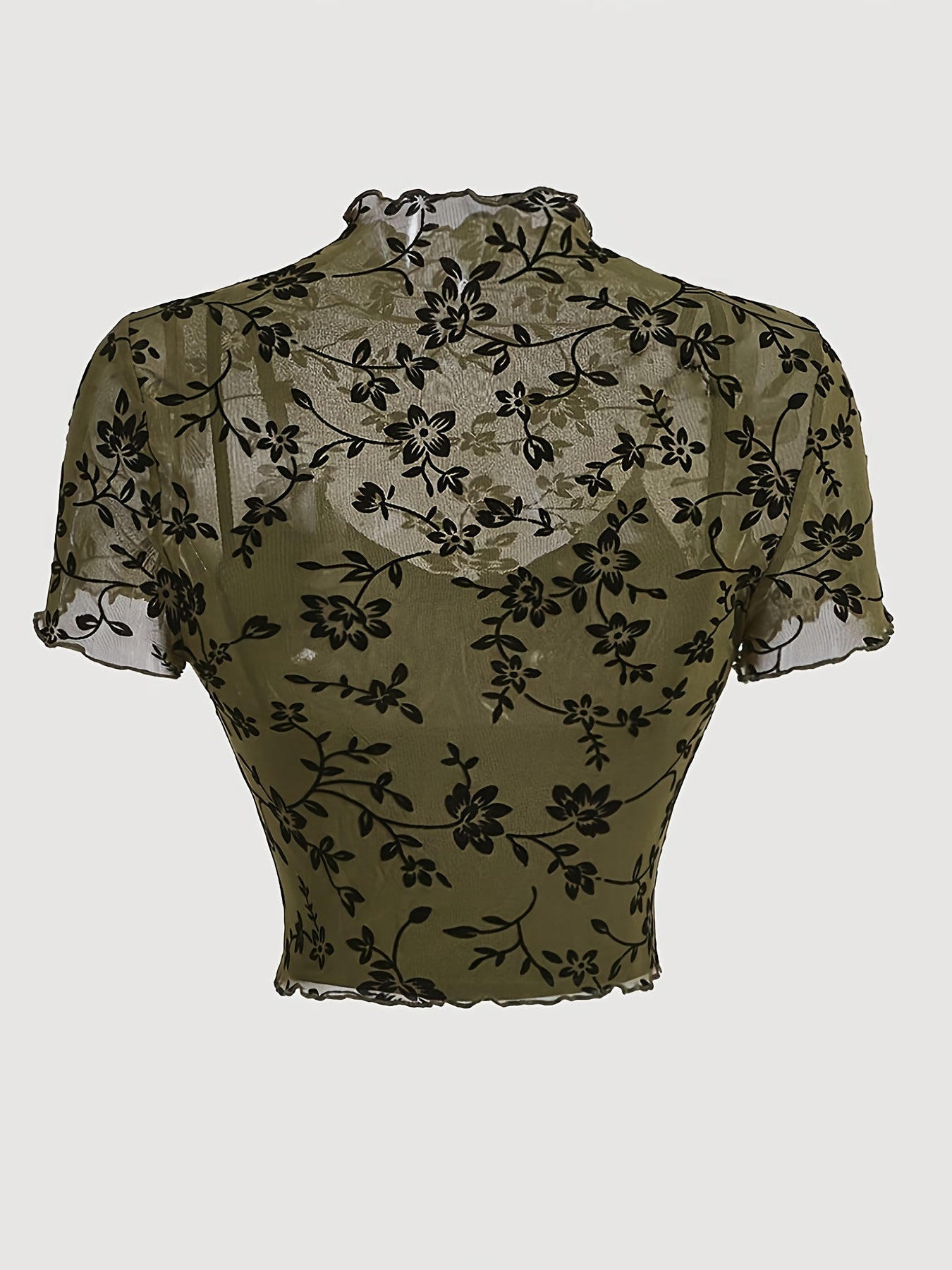 Dam Topp Elegant Mesh Blommönstrad Kortärmad Festtop