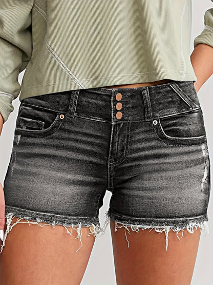 Damjeansshorts med hög midja och fransig kant – Trendiga vardagsshorts för sommar och fritid