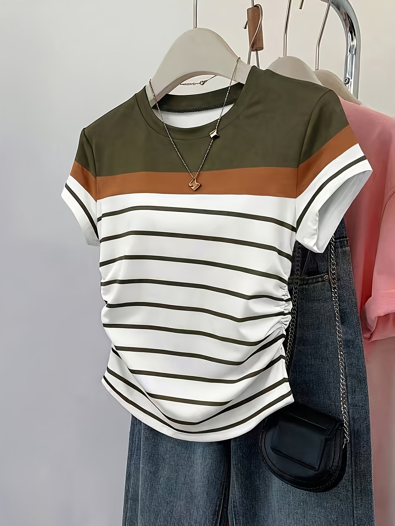 Dam Topp Kortärmad Randig Elegant Sommarstil