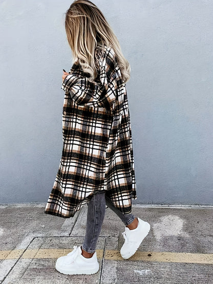 Dam Skjortjacka Lång Oversize Rutig Casual Vår/Höst