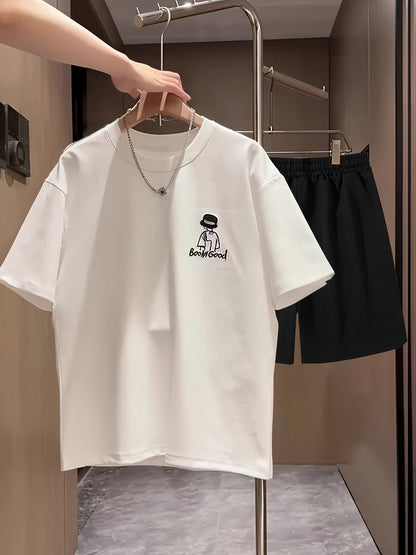 Herrarnas avslappnade set med tryck – t-shirt och shorts, perfekt för vardagsbruk