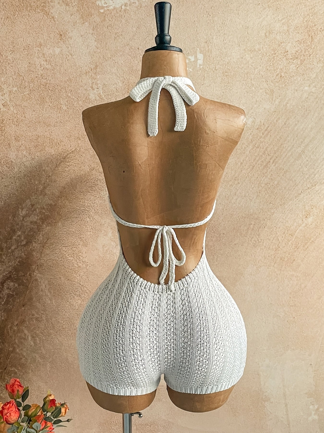 Dam Playsuit Virkad Halterneck Kort Bohemisk Sommarstil
