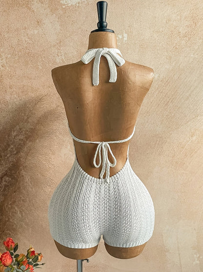 Dam Playsuit Virkad Halterneck Kort Bohemisk Sommarstil