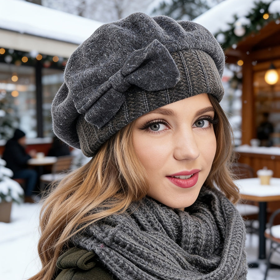 Women's Bow Accent Beret Hat