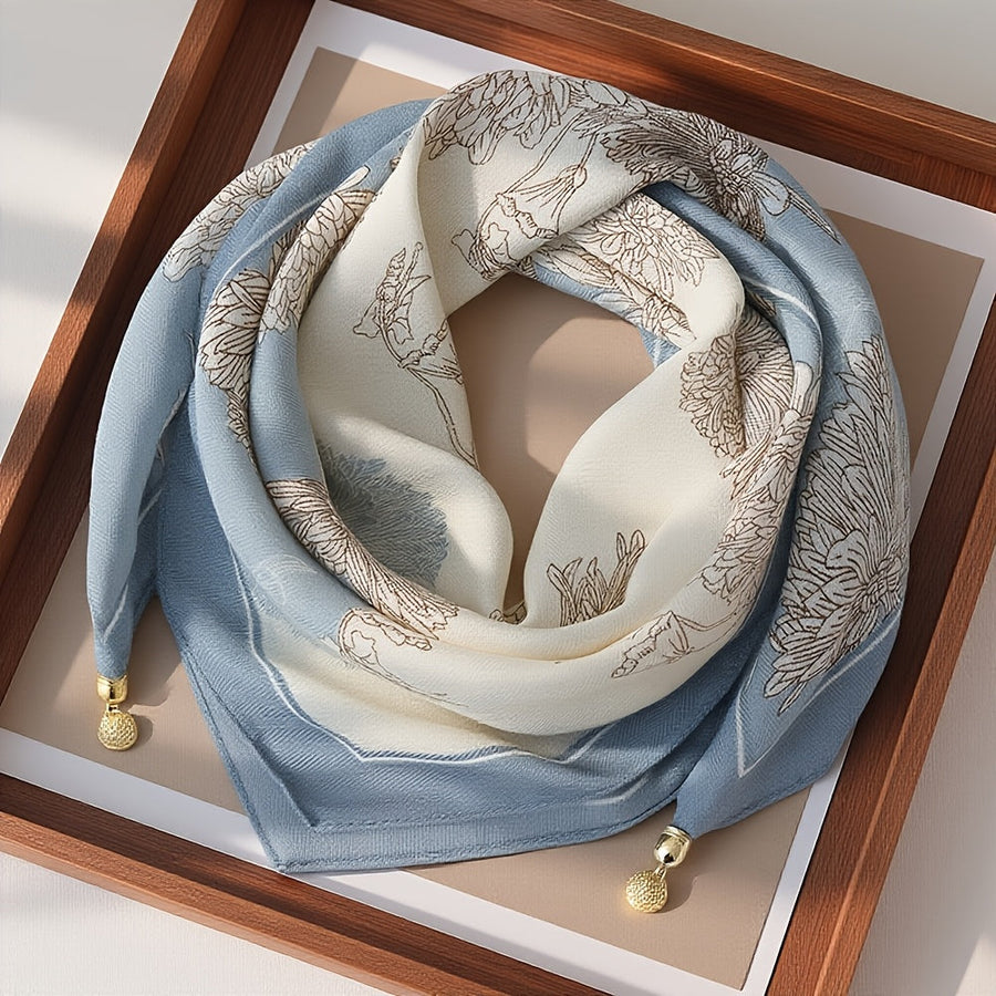 Women's Printed Scarf with Charm Pendant Ends