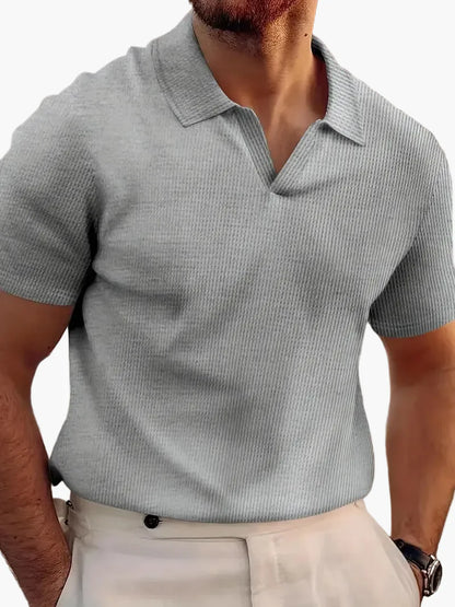 Herr Pikétröja Kortärmad V-krage Elegant Stil för Vardag och Fritid