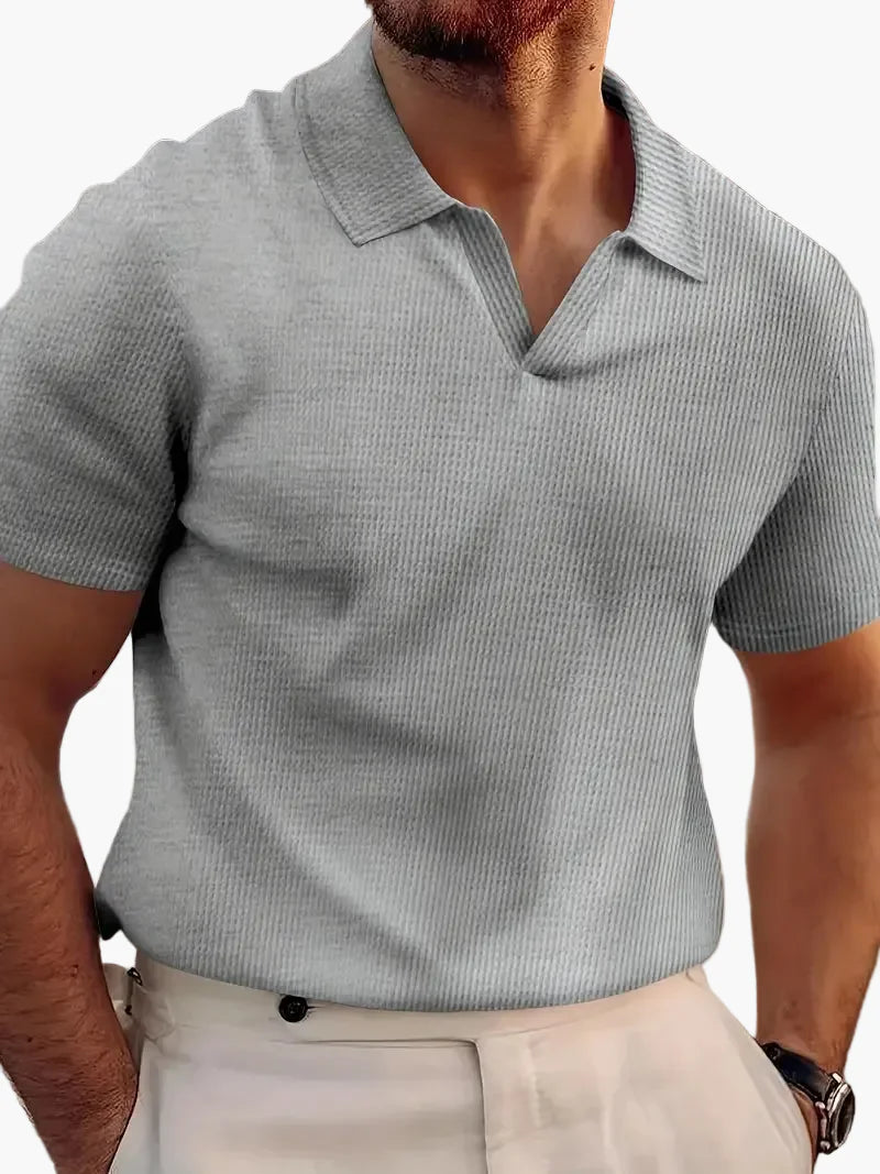 Herr Pikétröja Kortärmad V-krage Elegant Stil för Vardag och Fritid