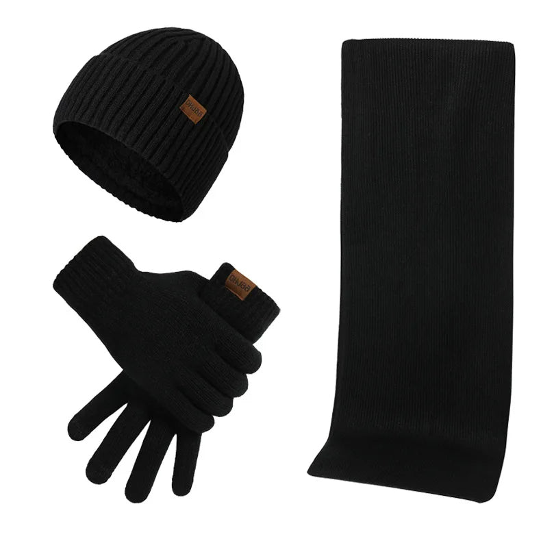 Varmt vinterset med mössa, halsduk och handskar i ribbstickat material för unisex