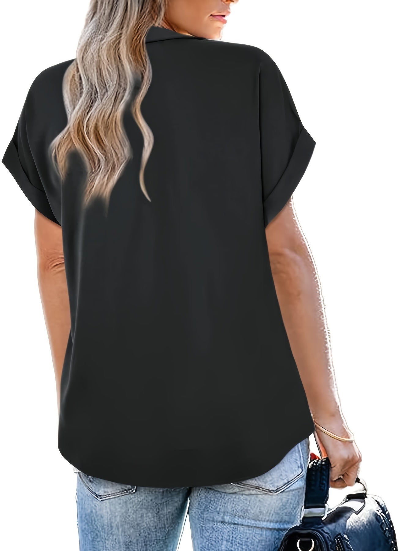 Dam Blus Elegant V-ringad Kortärmad Topp för Sommar Fritid