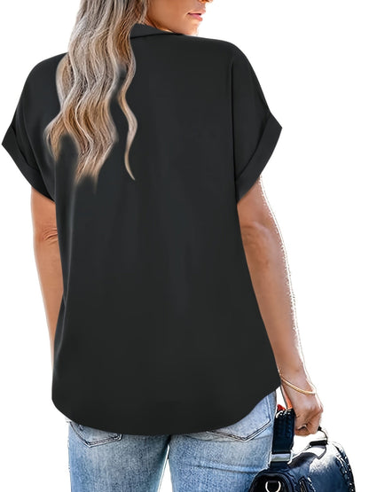 Dam Blus Elegant V-ringad Kortärmad Topp för Sommar Fritid