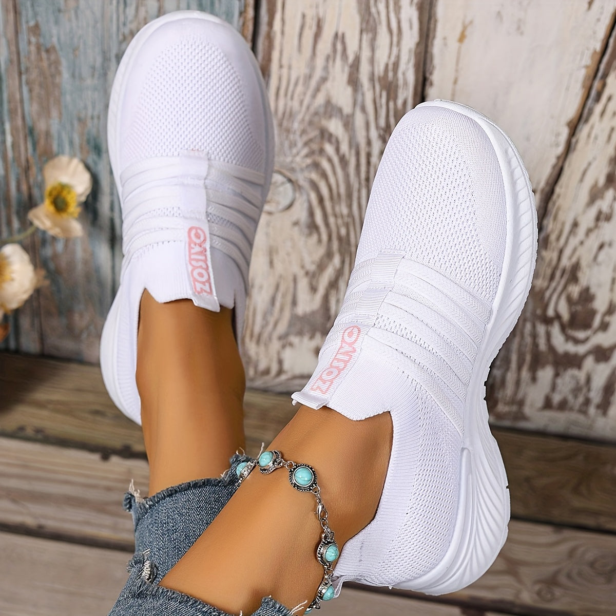 Dam Sneakers Slip-on Sportiga Vardagsskor Låg Modell – Trendig Randig Design