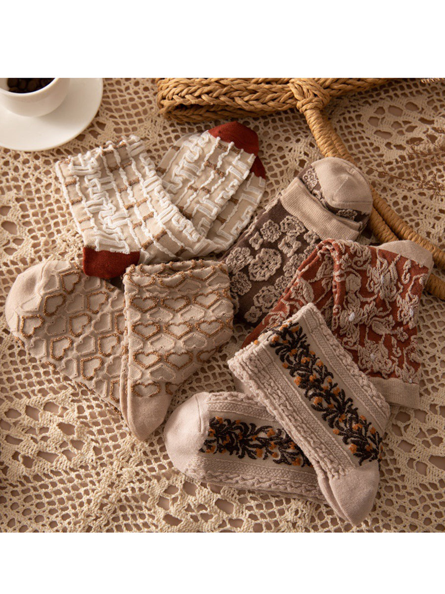 Dam Broderade Vintage Strumpor Blommönster 5-pack Mode och Komfort