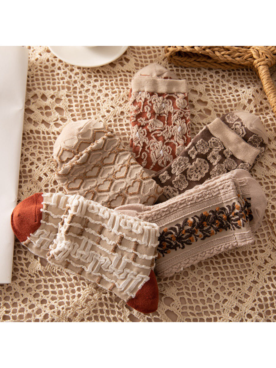 Dam Broderade Vintage Strumpor Blommönster 5-pack Mode och Komfort