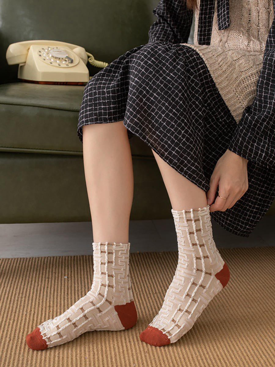 Dam Broderade Vintage Strumpor Blommönster 5-pack Mode och Komfort