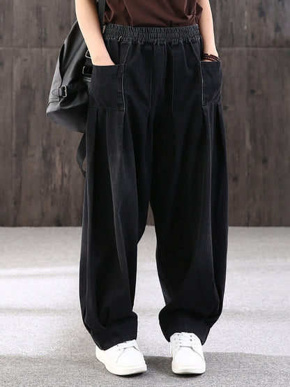 Dam Vida Baggy Jeans med Elastisk Midja