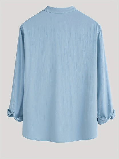Herr Skjorta Henley Långärmad Avslappnad Modern Stil