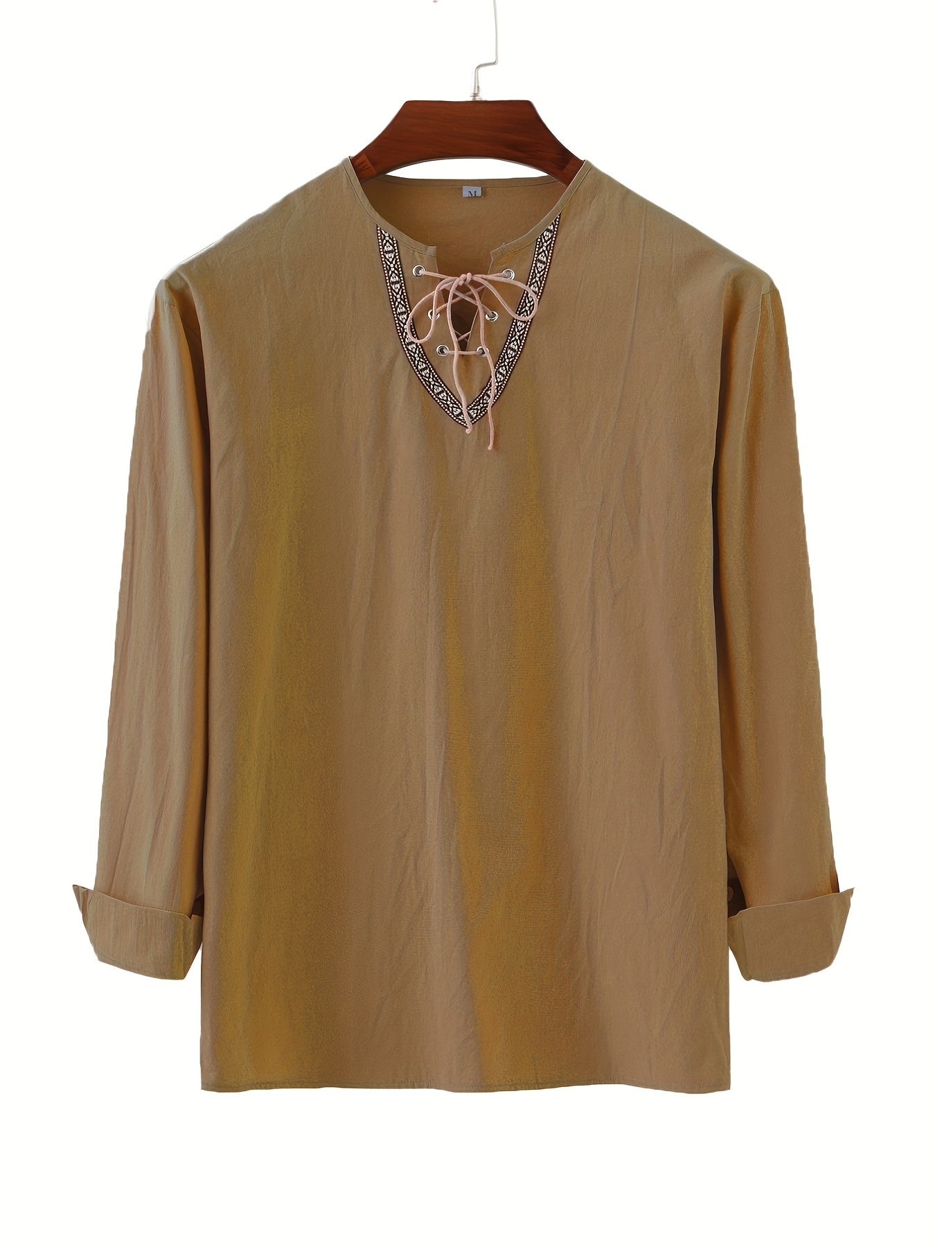 Herr Vintage Bohemisk Tunika med Snörning och Geometriskt Mönster – Ledig Blus för Alla Säsonger