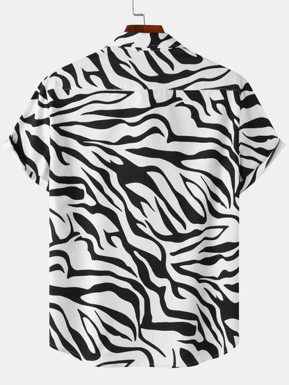 Herr Skjorta med Zebra Mönster – Kortärmad Resortskjorta för Sommar och Fritid
