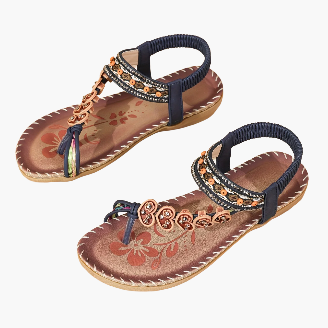 Dam Sandaler Boho Stil Med Dekorativa Pärlor och Blommor – Perfekta för Sommaren