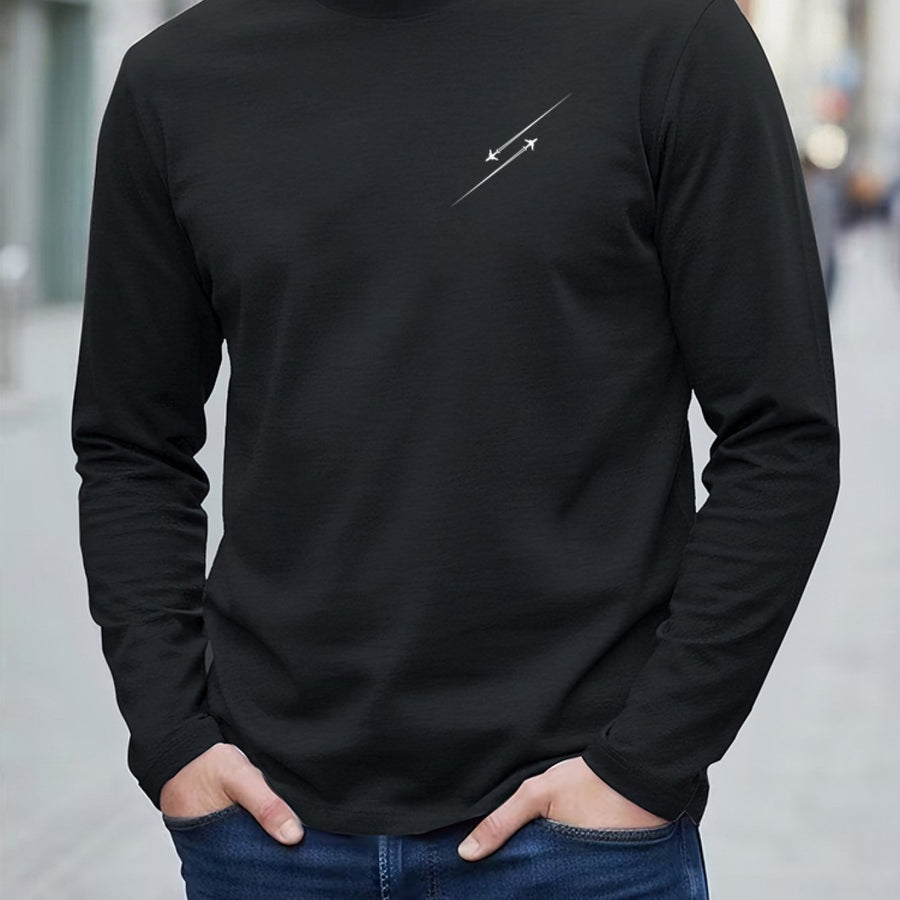Herr Långärmad T-shirt med Rund Hals och Linjemönster