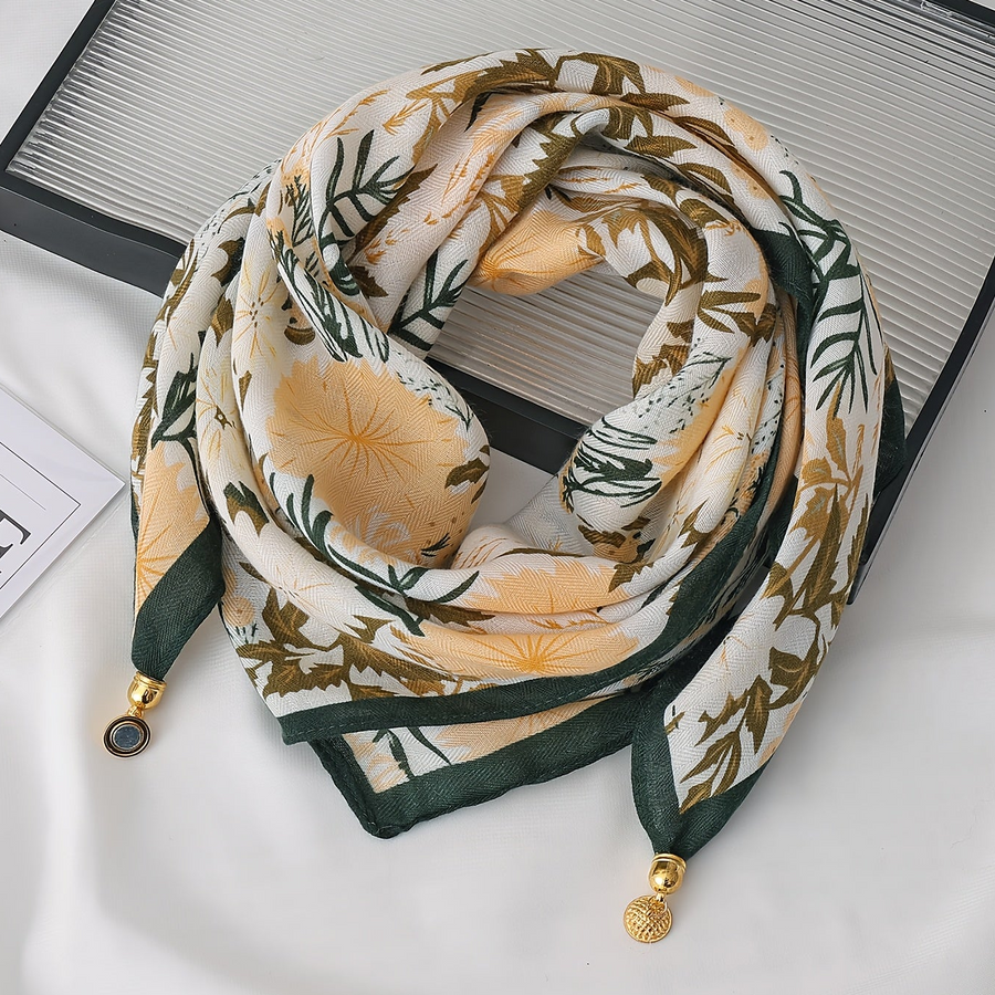 Women's Printed Scarf with Charm Pendant Ends