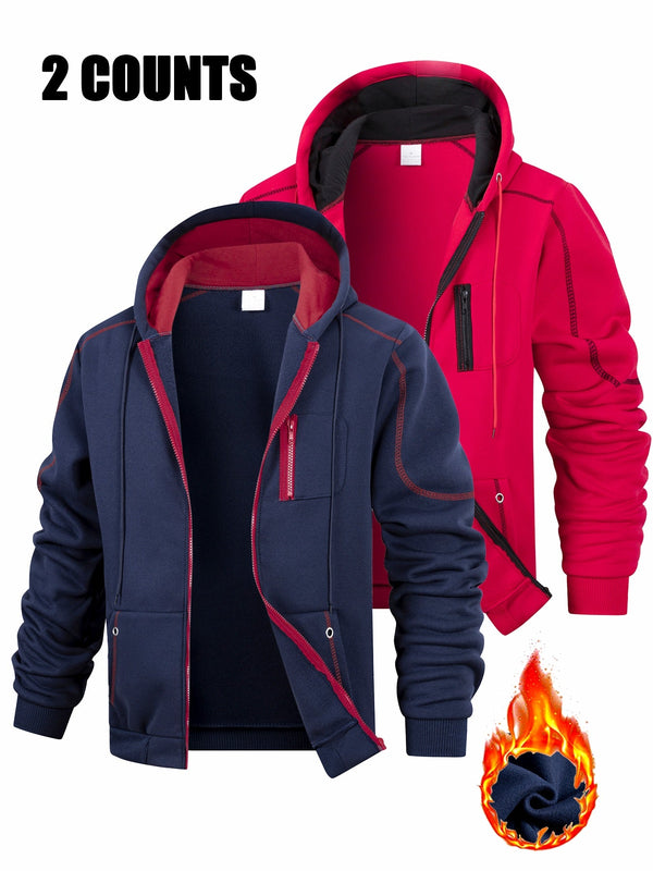 Hoodie med dragkedja och foder, 2-pack – Flerfärgad med kontrastsömmar